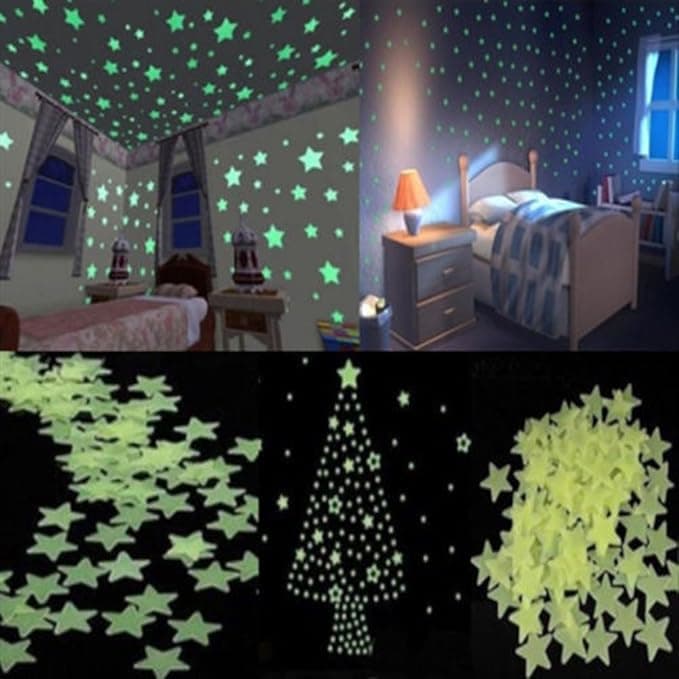 100pcs Home Wall Light Green Glow In The Dark Star Stickers Decal Baby Room