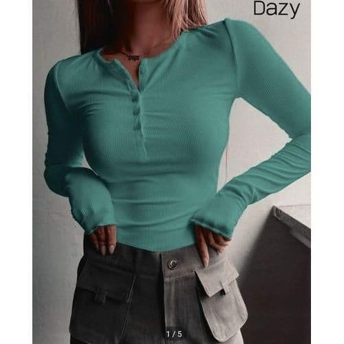 Martina Store Womens T-shirt Made Of Ribbed Cotton - Turquoise.
