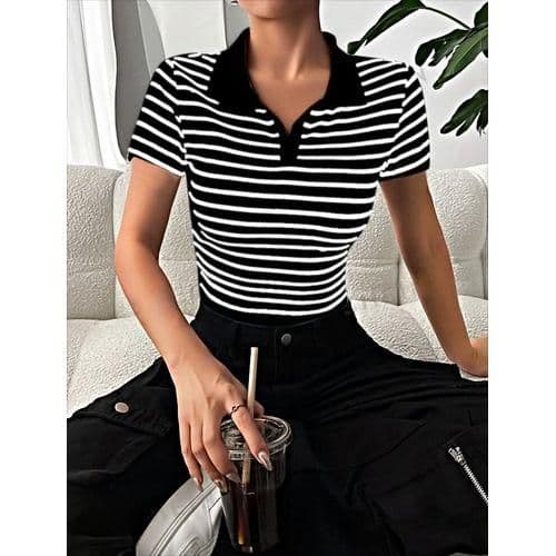 Martina Store Womens T-shirt Made Of Ribbed Cotton Black