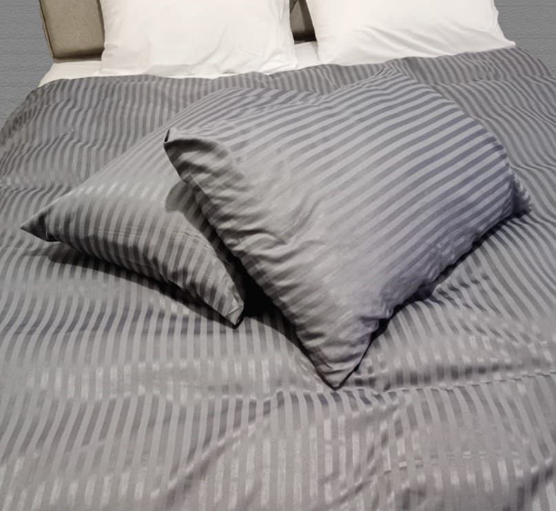 Duvet cover set- Satin, Stripe, 1cm, Gray