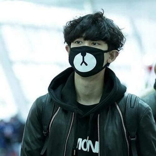 Bear Unisex Cotton Blend Anti Dust Face Mask -Black
