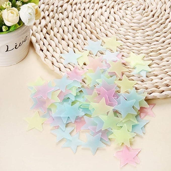 Generic 200pcs Plastic 3D Stars Glow in the Dark Stickers Night Luminous Wall De