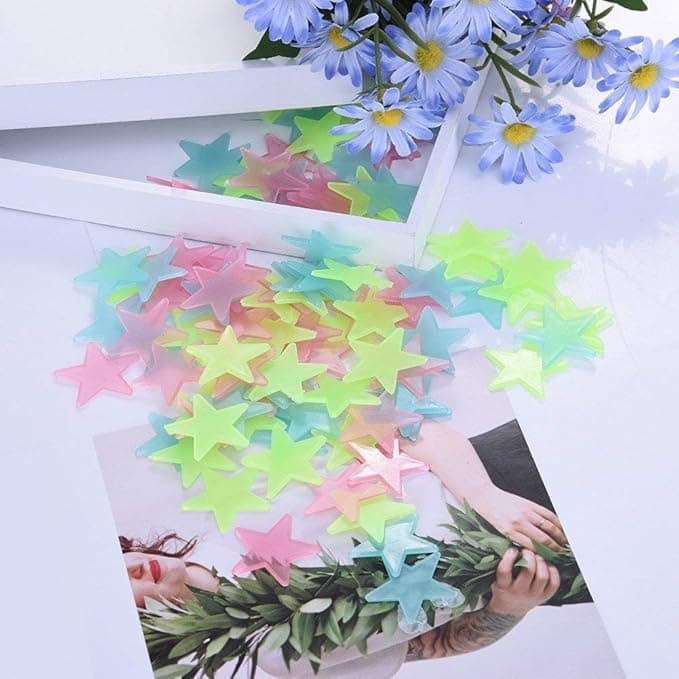Generic 200pcs Plastic 3D Stars Glow in the Dark Stickers Night Luminous Wall De