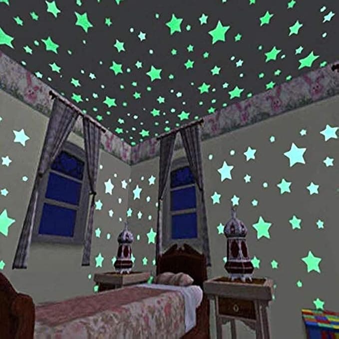 100pcs 3D Stars Glow In Dark Luminous Fluorescent Plastic Wall Sticker Home Deco