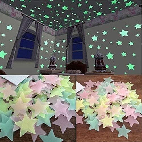 100pcs 3D Stars Glow In Dark Luminous Fluorescent Plastic Wall Sticker Home Deco