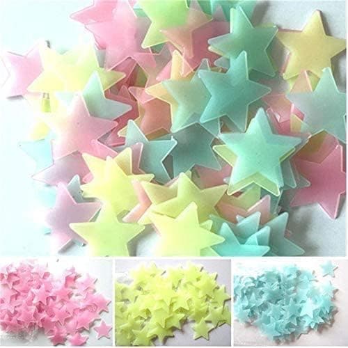 100pcs 3D Stars Glow In Dark Luminous Fluorescent Plastic Wall Sticker Home Deco