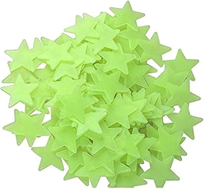 Stickonn Fluorescent Glow in The Dark Star Wall Sticker 100 Stars and Moon, 3x3