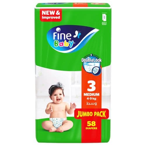 Fine Baby Diapers JUMBO Pack MEDIUM Size 3 - 58 PCS