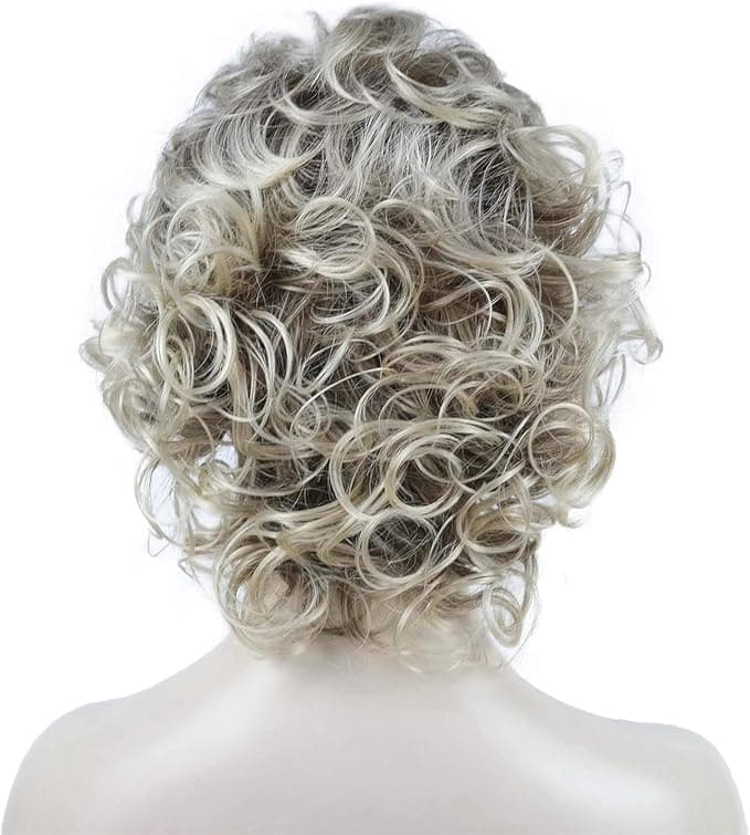 Short Curly Layered Synthetic Wigs for Women Platinum Blonde