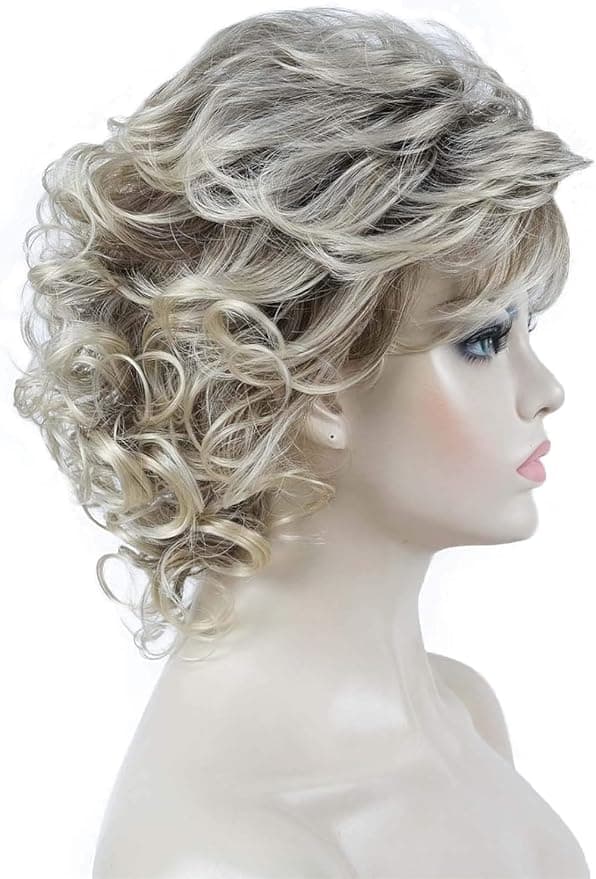 Short Curly Layered Synthetic Wigs for Women Platinum Blonde