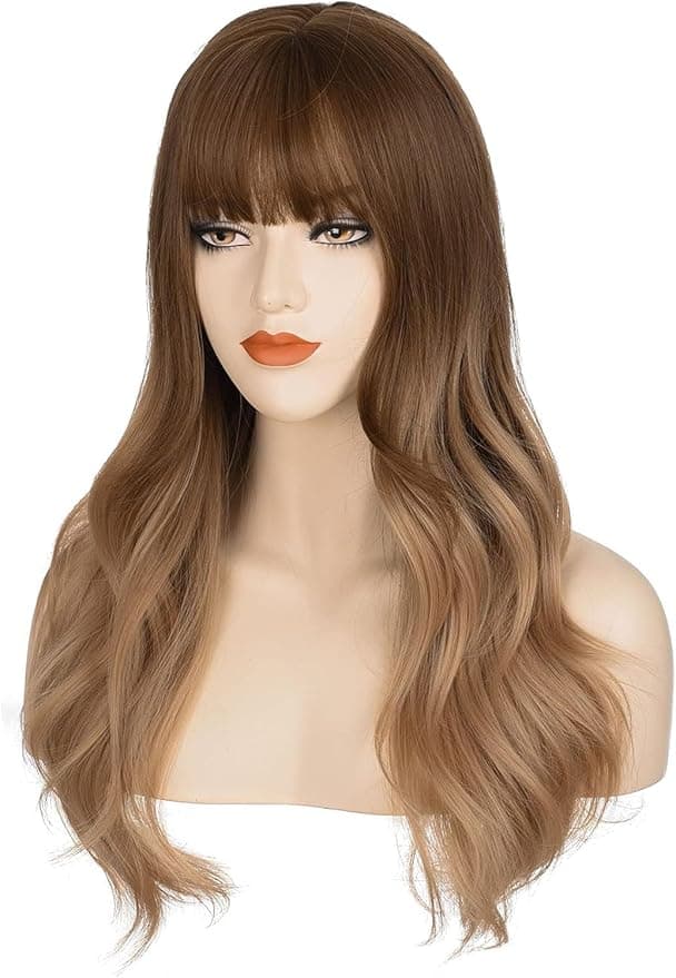 Ombre Blonde Brown Wigs for Women Long Wavy Wigs Heat Resistant Fiber Wigs with