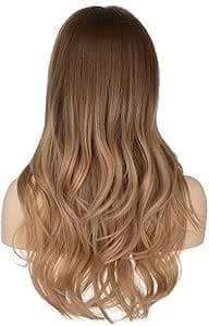 Ombre Blonde Brown Wigs for Women Long Wavy Wigs Heat Resistant Fiber Wigs with
