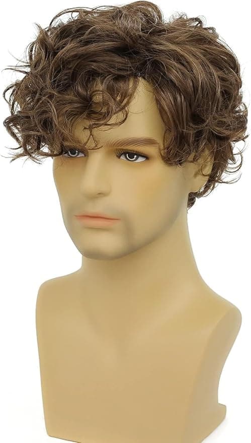 Unisex wig is a distinctive brown color, made of fiber, daily looks, hair loss