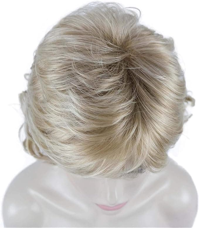 Womens short wig Light Yellow Synthetic Wigs for Women Soft Curly Layered Wig