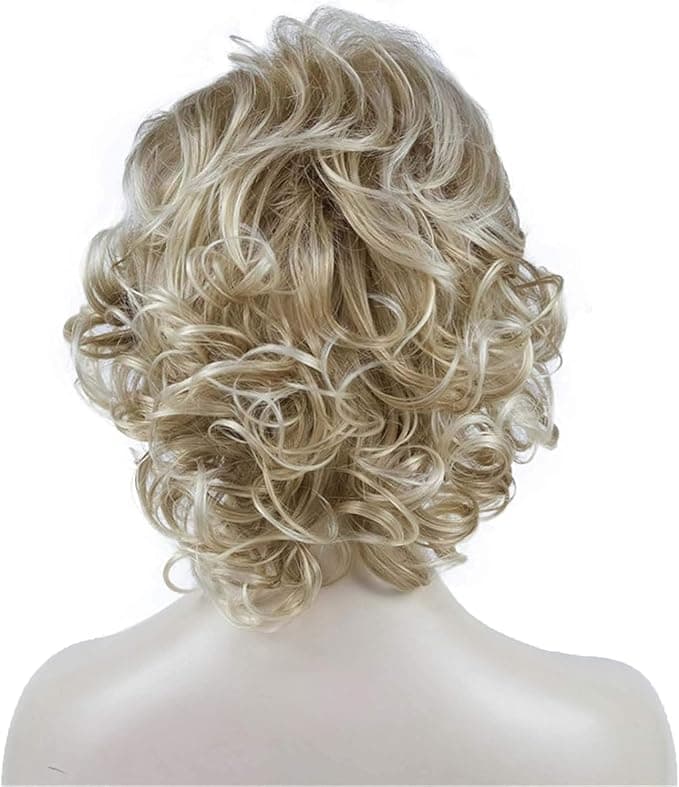 Womens short wig Light Yellow Synthetic Wigs for Women Soft Curly Layered Wig