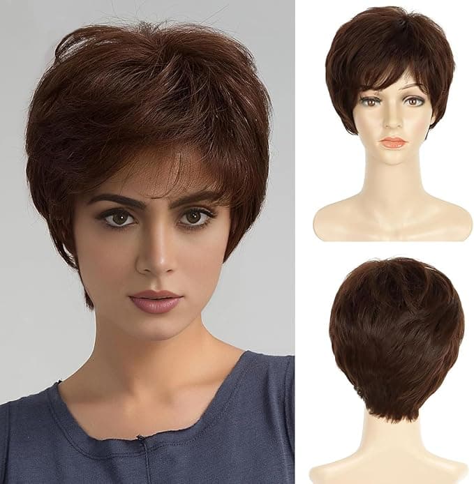 Short wig for men and women, made of fiber, dip-dyed brown color, daily looks, h