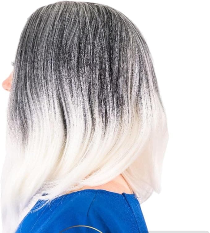 Medium length Fiber Wig Grey and Blood