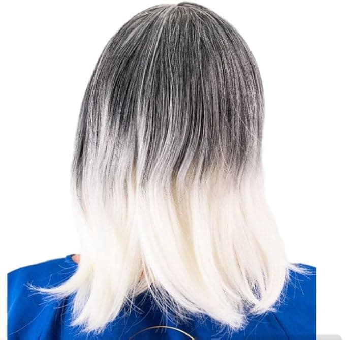 Medium length Fiber Wig Grey and Blood