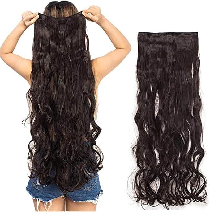 30inch Fashion Fluffy Long Straight Hair Extension Black brown
