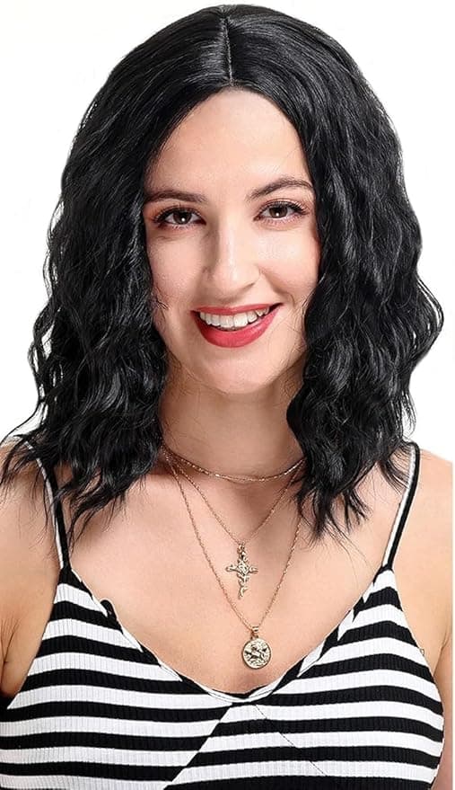 Short Shoulder Length Wigs for Women Wavy Bob Wig Middle Part Wig for Daily Part