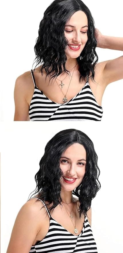 Short Shoulder Length Wigs for Women Wavy Bob Wig Middle Part Wig for Daily Part