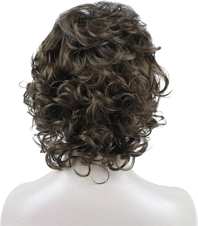 Short Curly Layered Synthetic Wigs for Women Medium Gold Brown