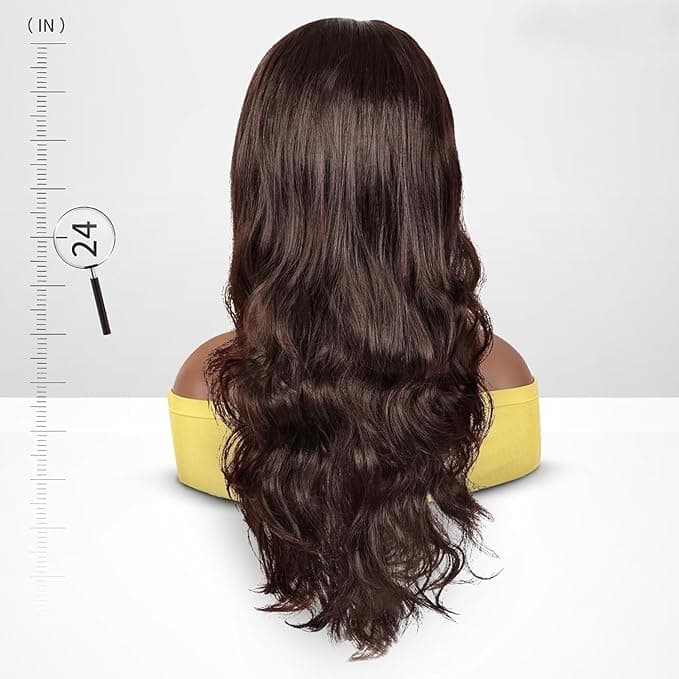 Brown wig made of fibers, daily looks, hair loss solution, change your look.
