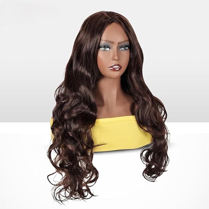 Brown wig made of fibers, daily looks, hair loss solution, change your look.