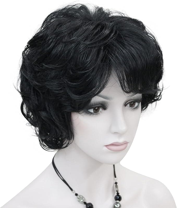Black Short Curly Wig Full Synthetic Wigs for Women