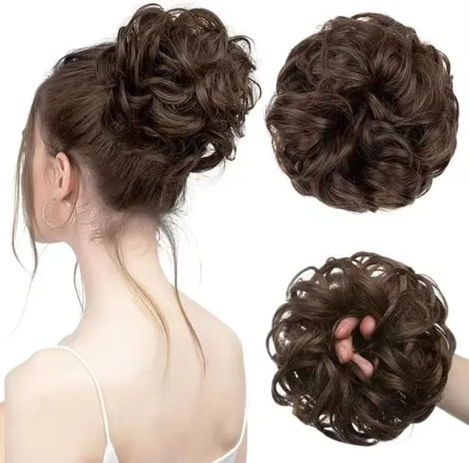 A twisted bun with a hair elastic band, easy to install to change the look, hair