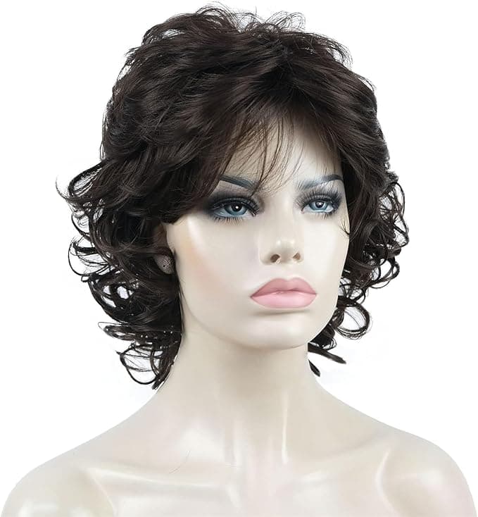 Short Curly Synthetic Full Wigs for Women Dark Brown