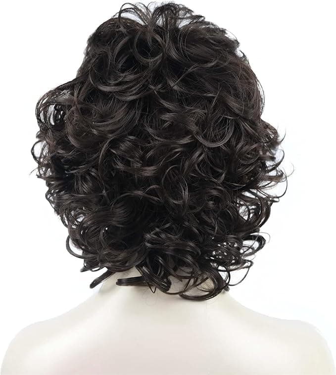 Short Curly Synthetic Full Wigs for Women Dark Brown