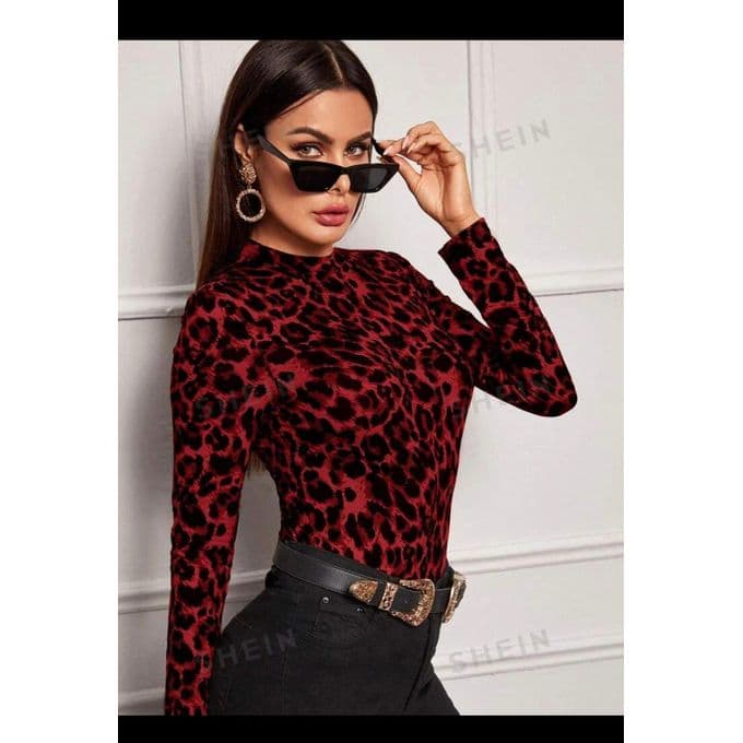 Basic Red Short Tiger - Womens Trendy Top