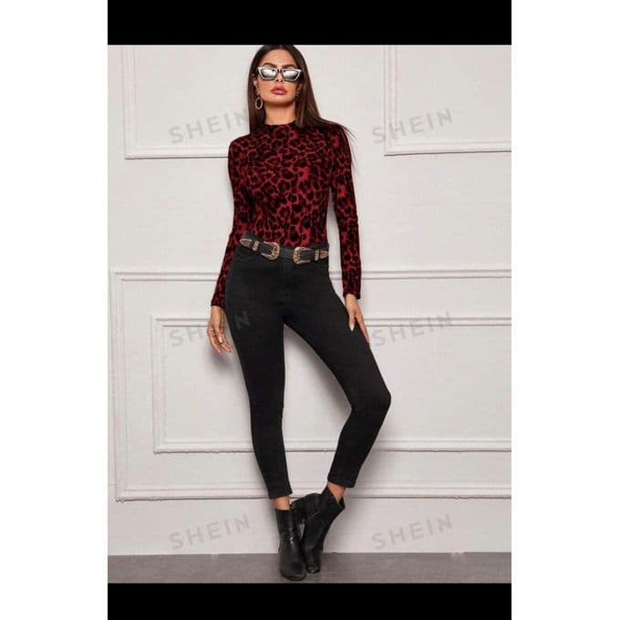 Basic Red Short Tiger - Womens Trendy Top