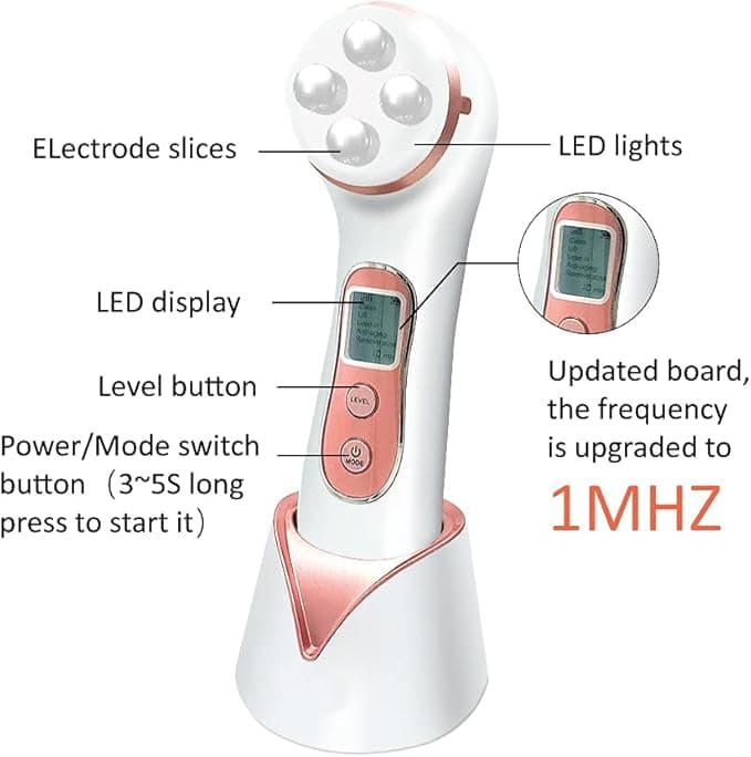 OLITY Ultrasonic Beauty Massager, 5 in 1 RF Radio Frequency LED Facial Anti-Agin