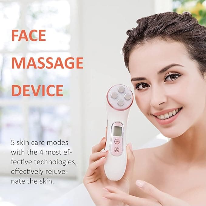 OLITY Ultrasonic Beauty Massager, 5 in 1 RF Radio Frequency LED Facial Anti-Agin