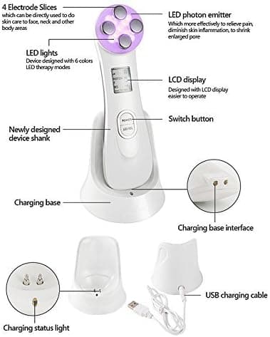 Ultrasonic Facial Beauty Device, 5 in 1 High Frequency Facial Machine RF EMS LED