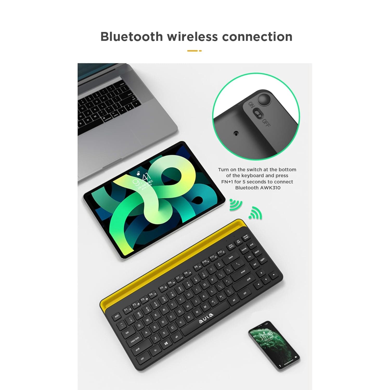 AULA AWK310 Wireless Bluetooth Multi-Device Keyboard for Windows, Apple iOS Andr