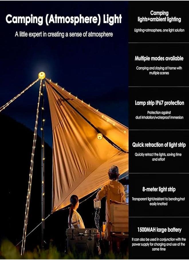 Camping Light String with Collapsible Fairy Light Reel 26.8ft, Rechargeable Ca
