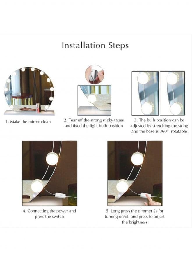 10-Piece Mirror LED Light Bulb Set Cool White 4.05meter