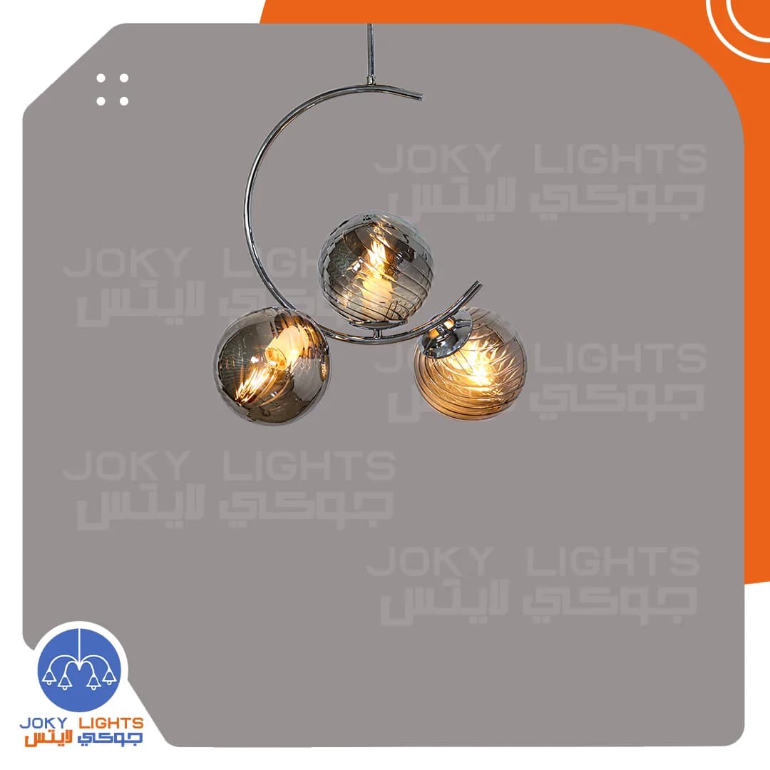 Three glass crescent ceiling light - shiny silver - code 074