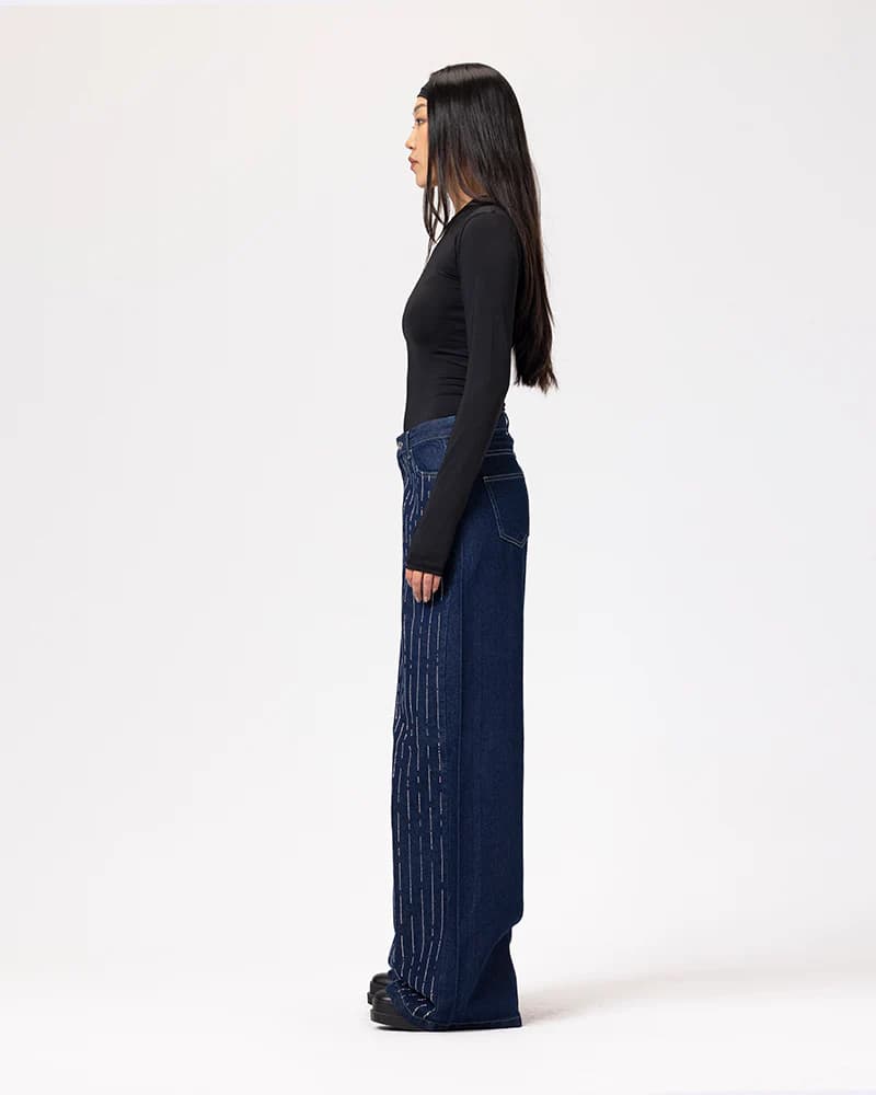 Royal Blue Strass Denim Pants
