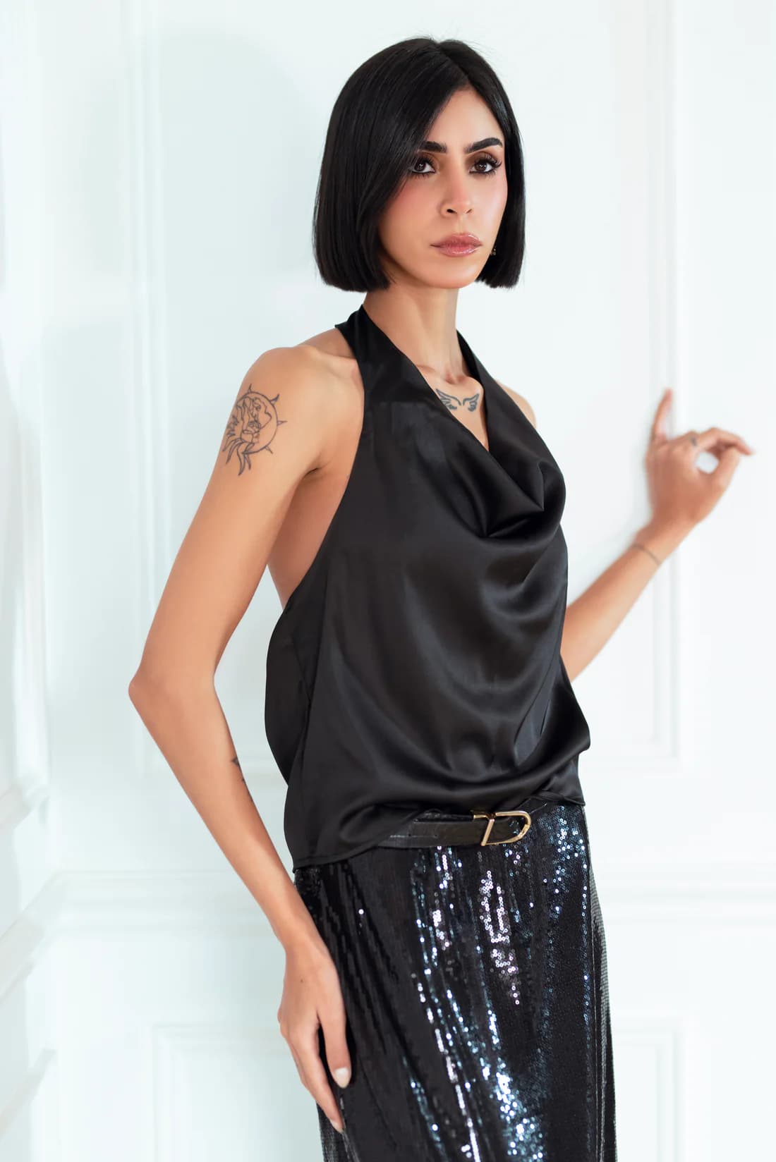 BLACK GLITTER LONG SKIRT