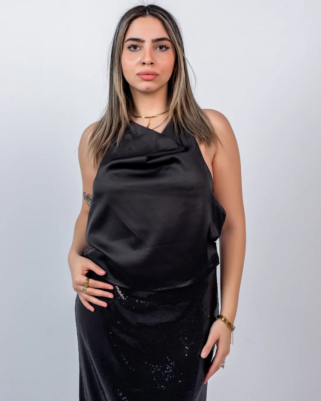 BLACK GLITTER LONG SKIRT