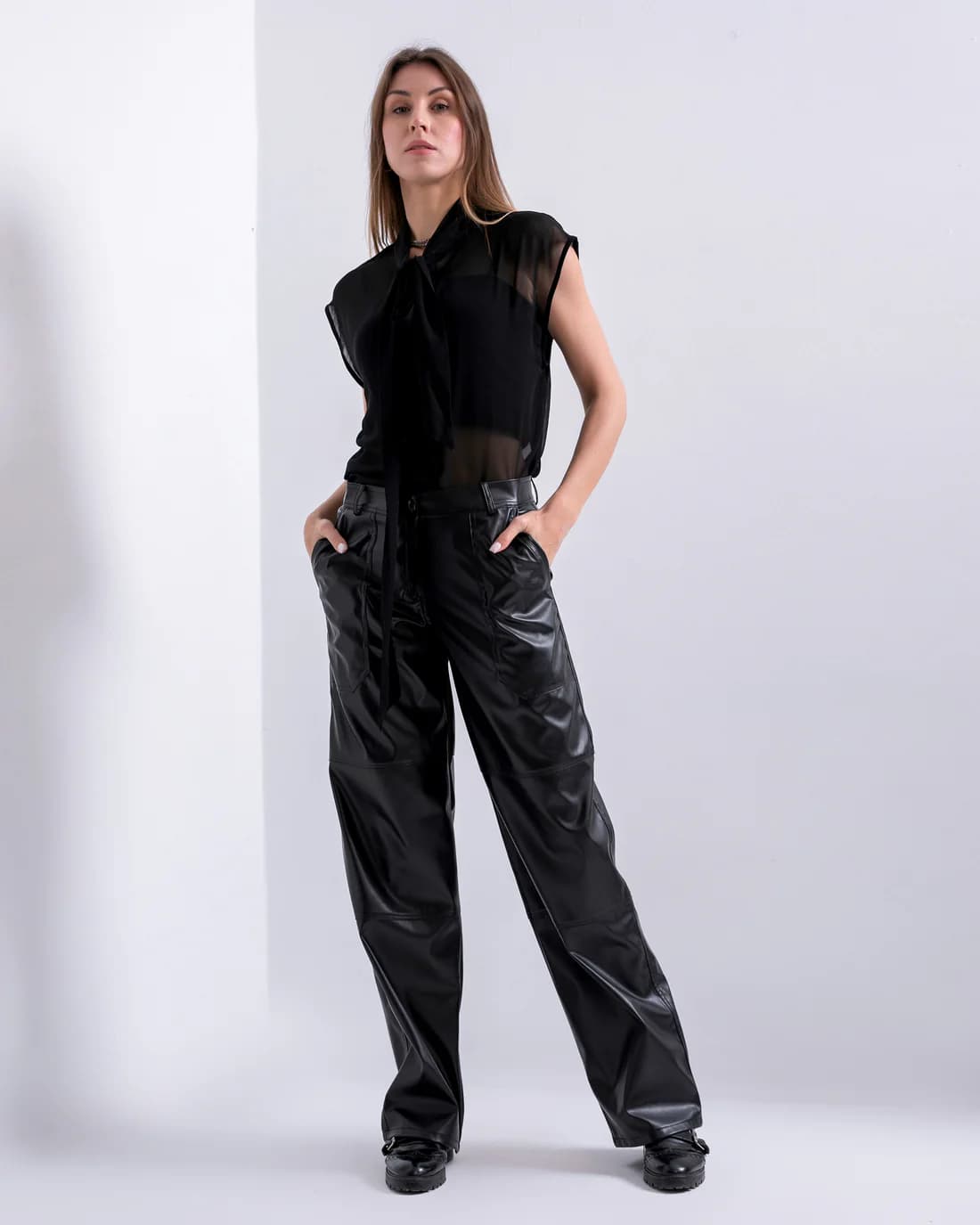 Black sleeveless chiffon blouse