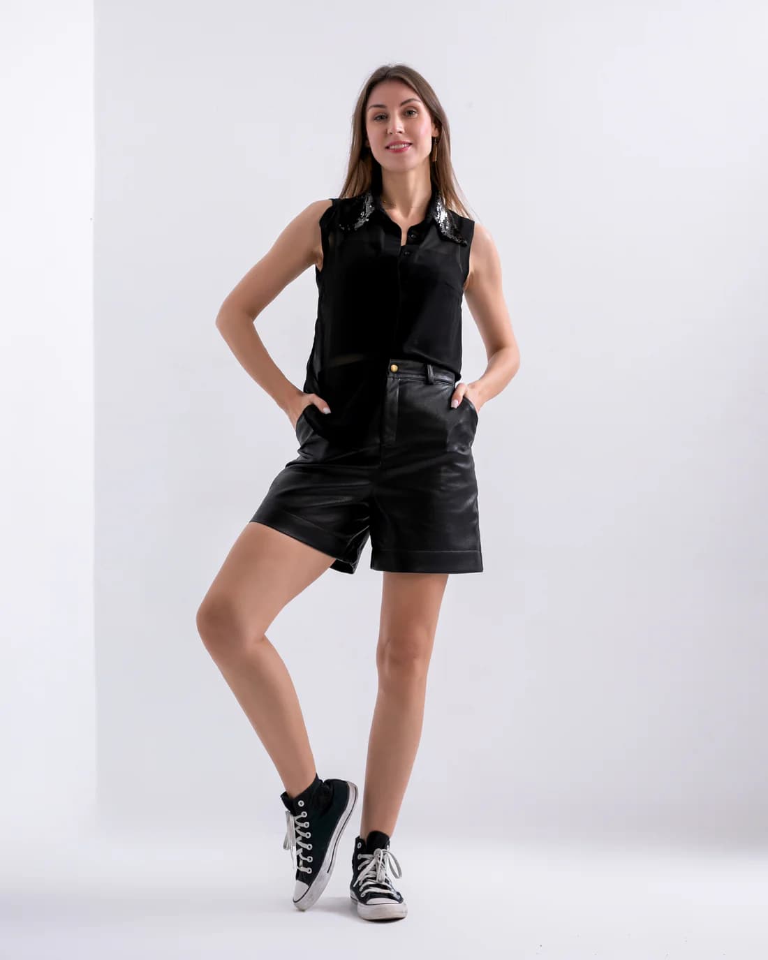 Leather black short