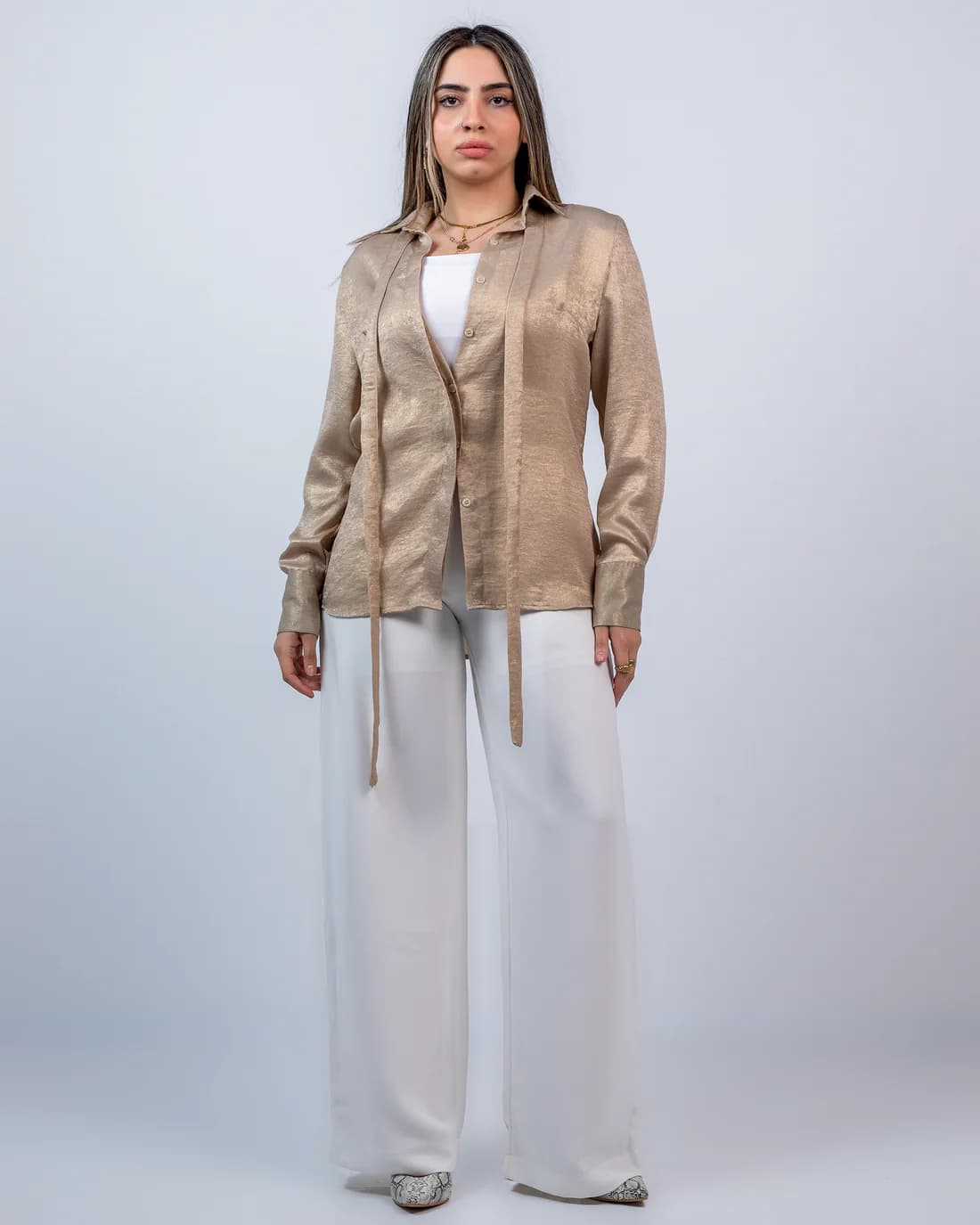 SOFT SATIN SHIRT IN CHAMPAGNE