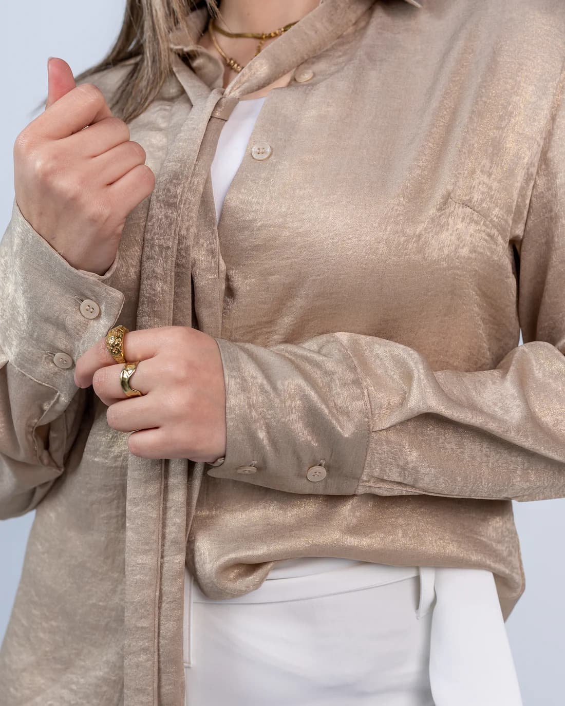 SOFT SATIN SHIRT IN CHAMPAGNE