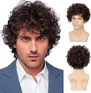 Short wig for men and women in brown, made of fiber, daily looks