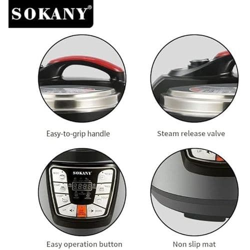 Sokany Multi Function Pressure Cooker, 6 Liters, 1000Watt, Silver - Sk-2401